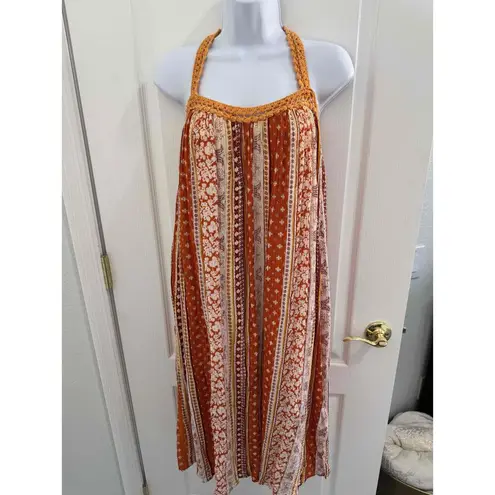 Raga Orange Striped Sleeveless Patterned Maxi Dress With Embroidered Trim XS