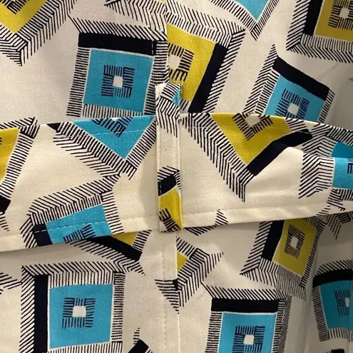 Anne Klein Mod Print Coat Geometric Retro Long Jacket Color Block Graphic S White