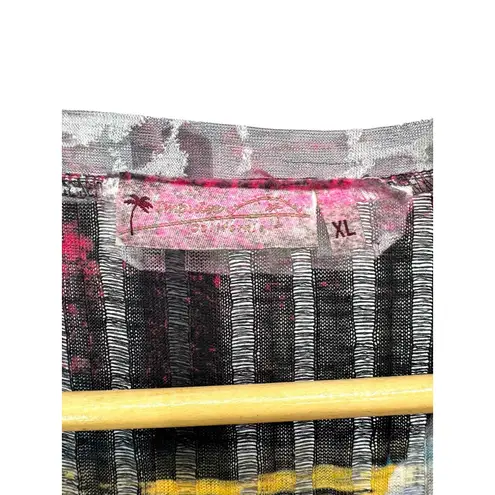 Impulse California Tunic Top XL Abstract Multicolor Sheer 3/4 Sleeve Boho Art