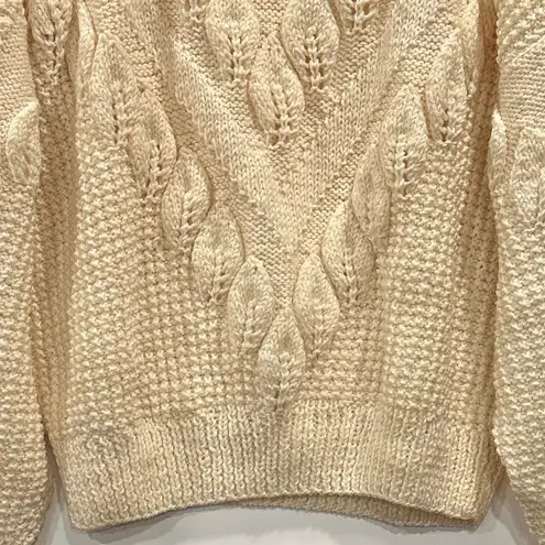 Vintage Hand Knot 100% Wool Cream Fisherman Sweater Thick Cable Knit Pullover M Size M