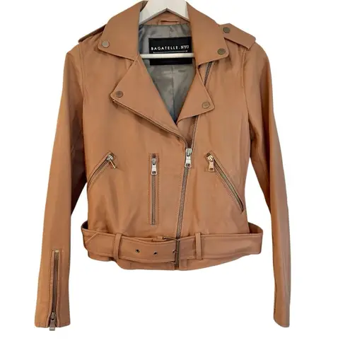 Bagatelle 100% leather pink moto jacket size small