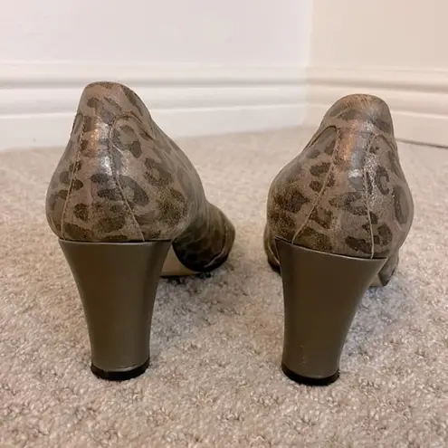 Taryn Rose  Pewter Metallic Leopard Open Toe Heels