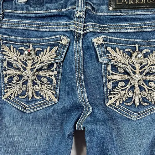 L.A. Idol Bling USA Y2K Bootcut Juniors Cropped Jeans Pocket Size 1 Blue