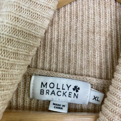 Molly Bracken Women Tunic Sweater XL Cream Tan Cable Knit Turtleneck Minimalist