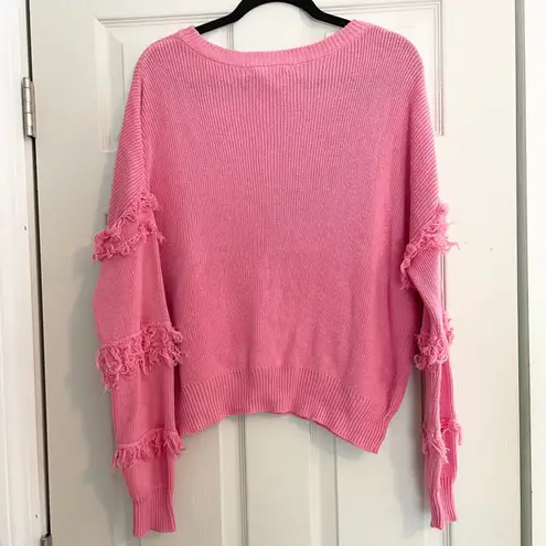 Fantastic Fawn Pink Fringe Trim Sweater Knit Pullover Casual Cute Size S Girly