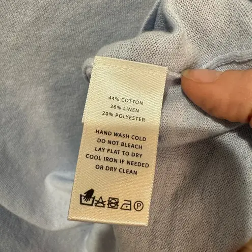 LILLA P rib trim puff sleeve sweater in light blue sz XS Blue