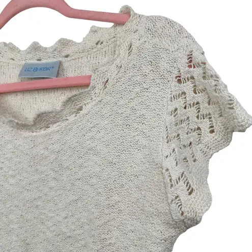 Liz Baker Vintage Knit Top Short Sleeve Cottagecore Blouse Cream