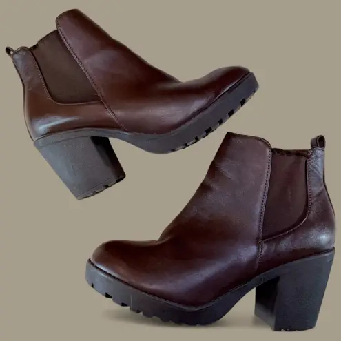 Top Moda Brown Platform Chelsea Boots Chunky Heel Size 7 Faux Leather Grunge