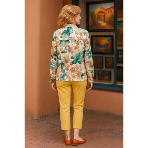 Alfred Dunner Size 12 Yellow Silk Blend Jacket Floral Trim Textured Lining