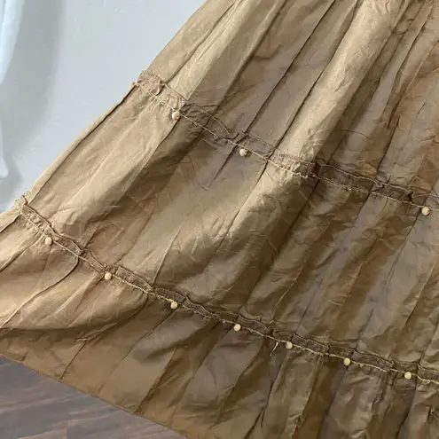 Sunny Leigh Ethereal Fairy Grunge Brown Tan Silk Beaded Midi Maxi Skirt L