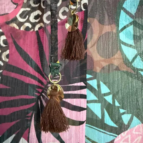 Bleu Rod Beattie Floral drawstring tropical floral sheer wide pants Size S