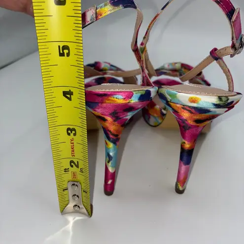 Nina  Floral Print Slingback Heels Womens 6M Multi Color Bow Stiletto Strap Party