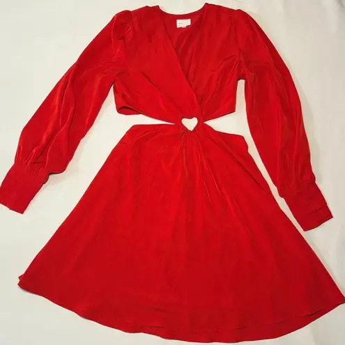 Dee Elly  Womens V-Neck Long Sleeve Heart Cut Out Red Mini Dress Size Small