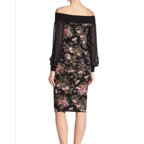 Rachel Rachel Roy floral Off shoulder sheer arm dress M Black Size M