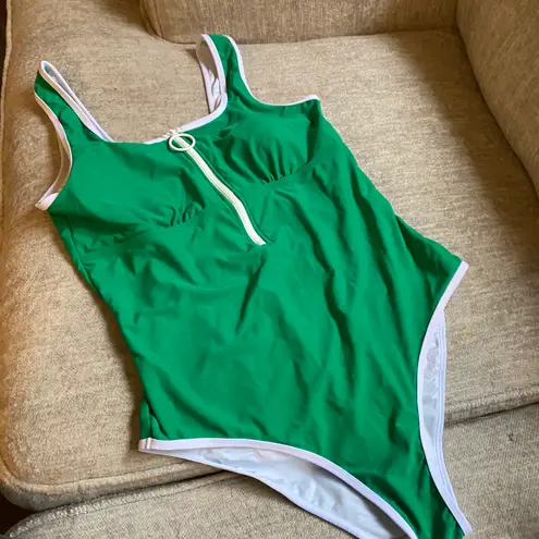 Charmo Women One Piece Swimsuit Zipper Swimwear Mock High Neck Full Coverage Rash Guard Green Size XL