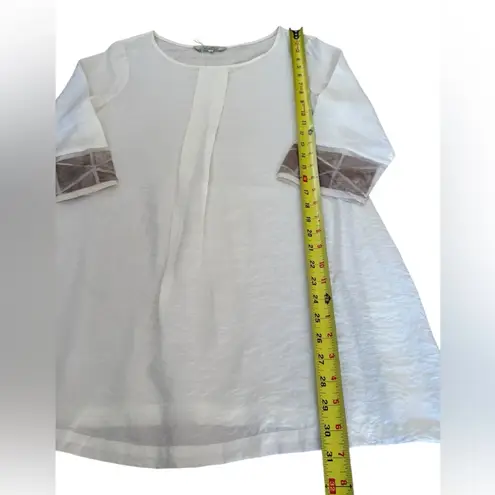 Redwood Court Silk Tunic Top White Beige Semi Sheer Split Hem Womens Small NWT