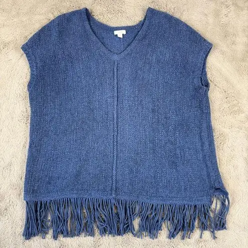 Pure Jill Fringe Sweater Vest Sleeveless Knit Blue Boho Chic Size S Oversize Box