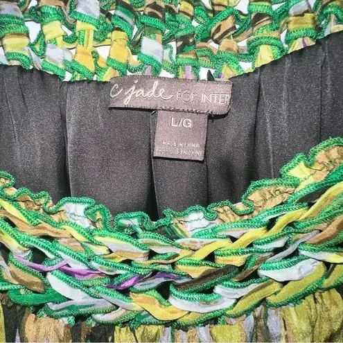 Charlie Jade  Silk Sleeveless Green Abstract Multi Color Print Dress Large
