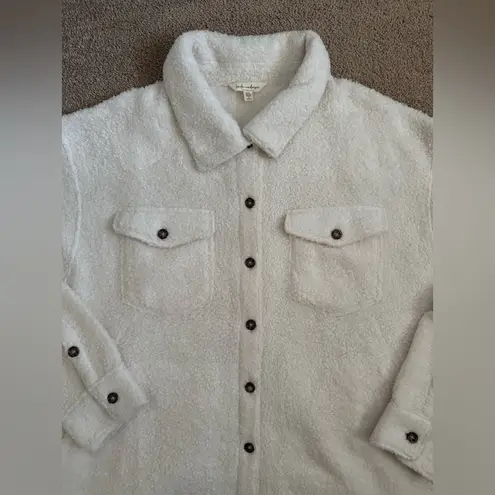 Linda Anderson Sherpa Shacket Jacket Women’s XXL Cream Button Front Teddy Fleece White