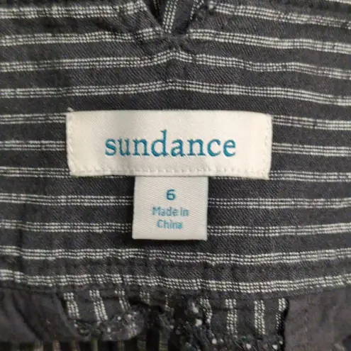 Sundance Amelia Linen Blend Pants Pinstripe High Waist Pleat Front Trousers 6 Black