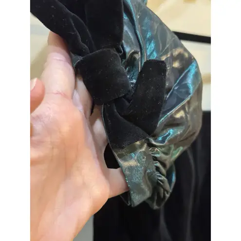 Laura Ashley Vintage 80s Tea Dress Velvet Taffeta Brocade Black Green Size 10