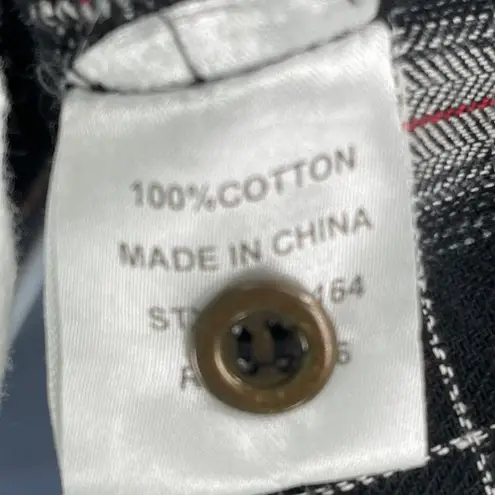 JODIFL Plaid Long Sleeve Button Down Shirt Top Eyelet Lace Trim Hem Small