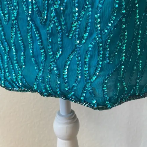 VINTAGE TEAL SEQUIN SPARKLY SHIFT DRESS. Size 6 Blue