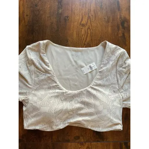 NWT Offline by Aerie Beige Real Cropped Long Sleeve Bra Top Paisley Print, Size Tan Size L