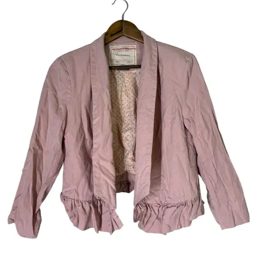 Anthropologie Cartonnier Pink Open Front Blazer Jacket Womens Sz M Tencel Pastel Academia