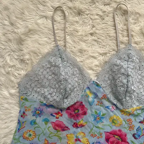 Avon Intimates Slip Dress Floral Butterfly Mesh Nightgown Sleepwear Sheer Sz M Blue Size M