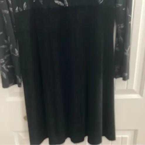 Vintage 90’s Dress Slinky Knit Size 14 Black Glittery Leaf Design Whimsigoth