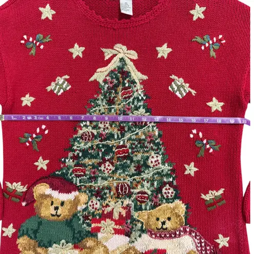 Tiara International VTG Christmas Tree Teddy Bears Beaded Grandma Sweater Small