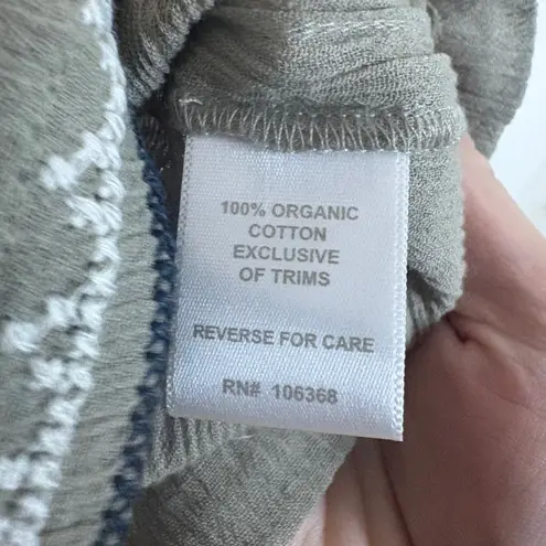 Garnet Hill Embroidered Top Organic Cotton Green Boho Peasant Style M