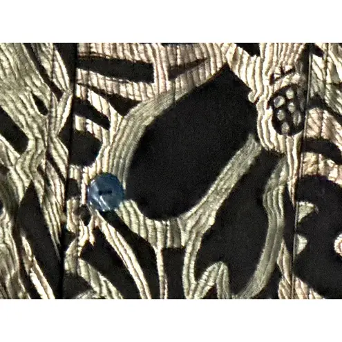 Chicos Size 2 Black Gold Silk Blend Floral Sheer Jacket Artwear Style City Style Brown