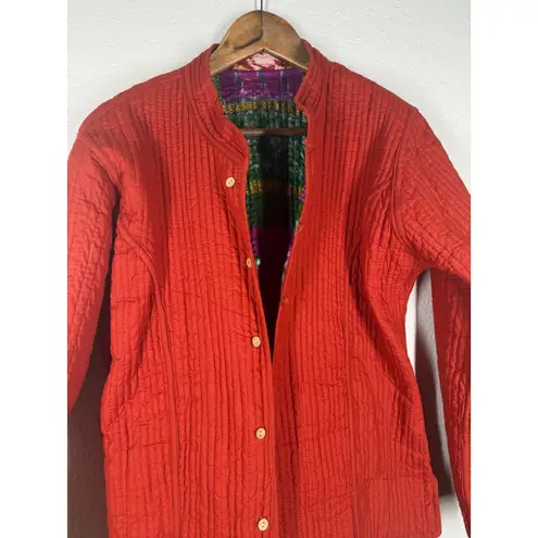 Unbranded Reversible Quilted Button Up Coat Sz L/XL Patchwork Artsy Boho Hippie Orange Size L