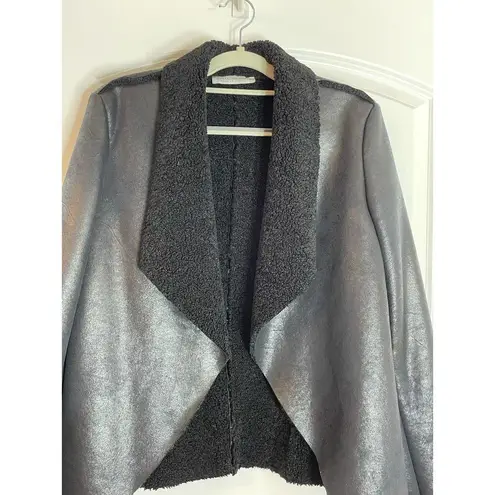 Rinascimento Jacket Medium Black Faux Leather Sherpa Lined Moto Waterfall Drape