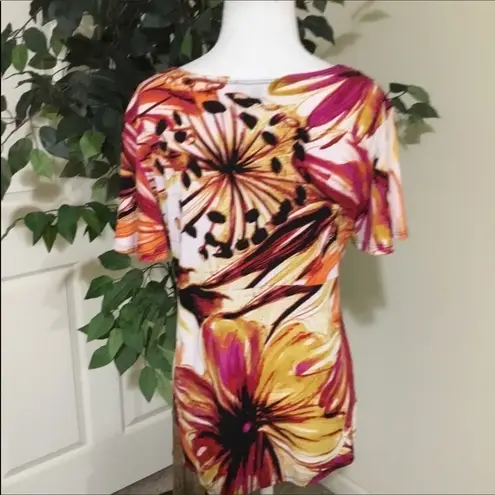 Notations ๐ธ3/$15๐ธ Colorful Floral Contemporary Work Short Sleeve Blouse M