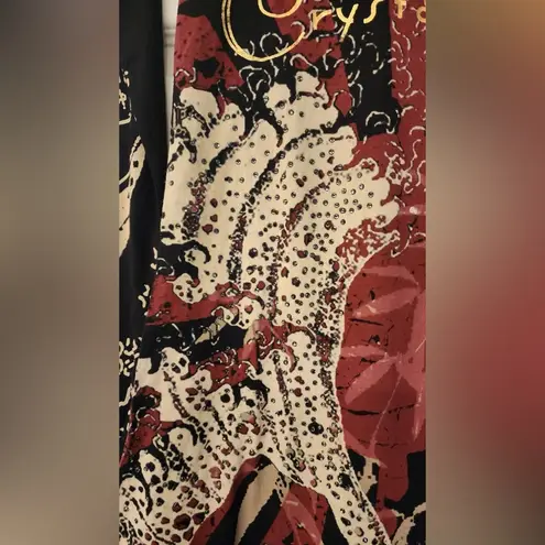 Christian Audigier Crystal Rock Tuni Tsunami Women Black Graphic Top Size Medium