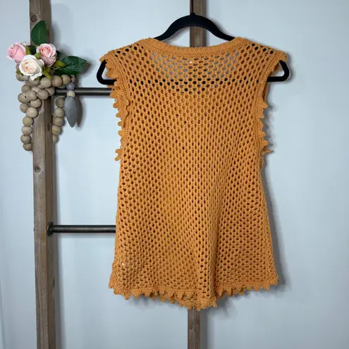 Another Love Orange Crochet Knit Sleeveless Eclectic Sweater Size Medium