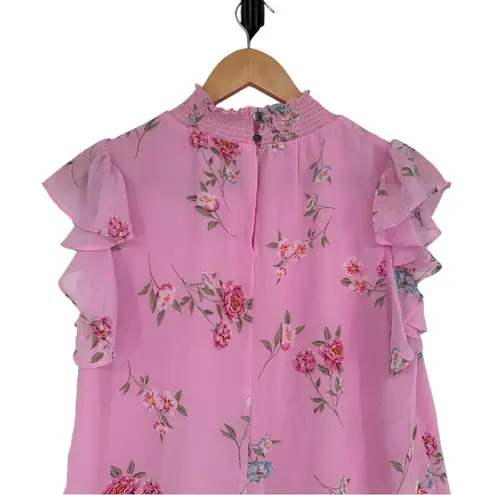 Catherine Malandrino Pink Floral Flutter Sleeve Blouse size small High Neck