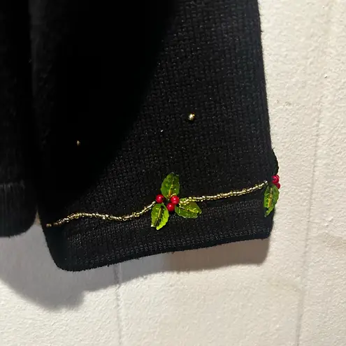Berek holiday nativity scene women’s black cardigan sweater size m glitz, glam Size M