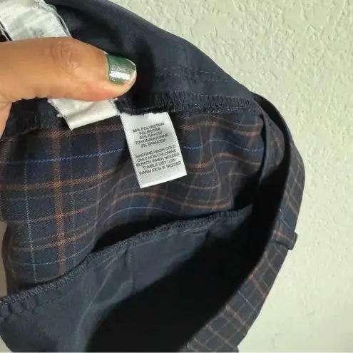 Loft  Women’s Marisa‎ Straight Career Casual Navy Brown Plaid Ankle Pants Size 8