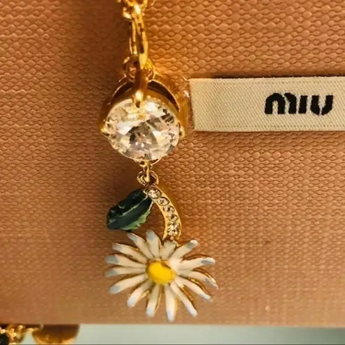 Miu Miu Floral Daisy Charm Necklace with Crystal Accent – Designer Jewelry