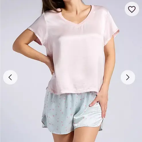 Pj Harlow Gianna Satin V-Neck Tee Blush Pink Size XS Lounge Pajama Top