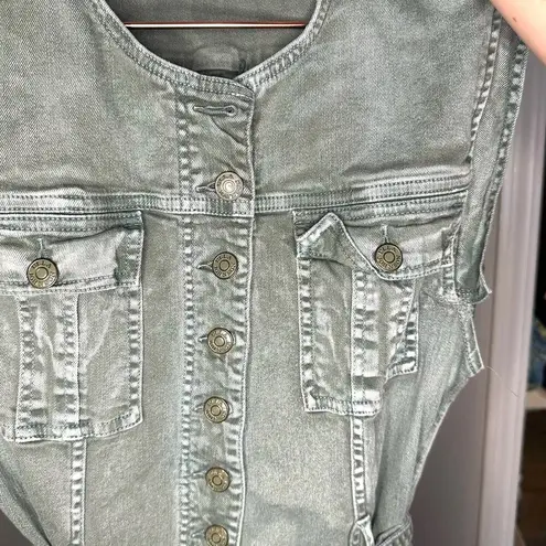 Ulla Johnson Adair Belted Acid Wash Sleeveless Denim Jumpsuit Army Green size 4