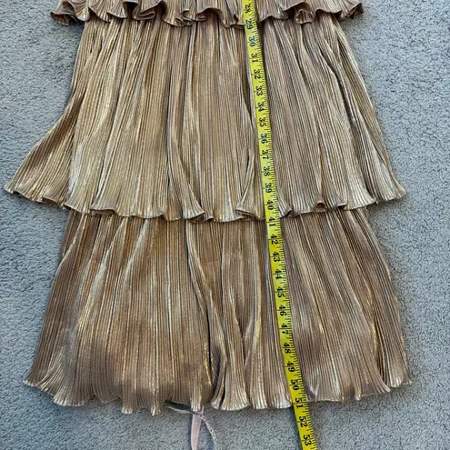 Mac Duggal 27062 Tiered Metallic Midi Dress Gold 4