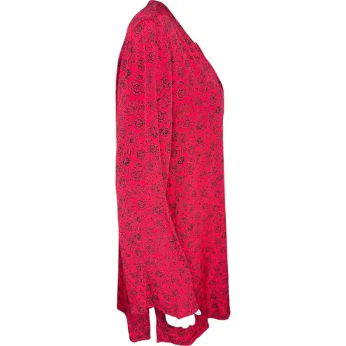 Liz Sport Vintage Red Black Floral Roses Long Sleeve Cardigan 3-Button NWT Medium