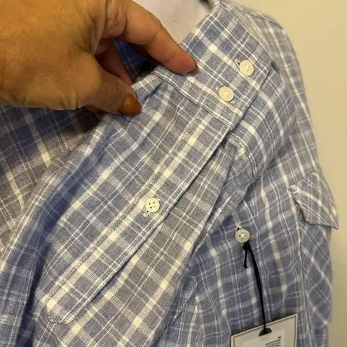 Untuckit Shelly Blue White Plaid Shirt Size M