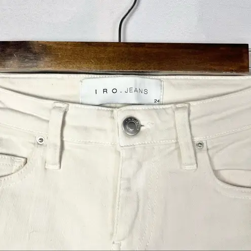 IRO White Distressed Knee Fitte Mid Rise Skinny Jeans 24 $205