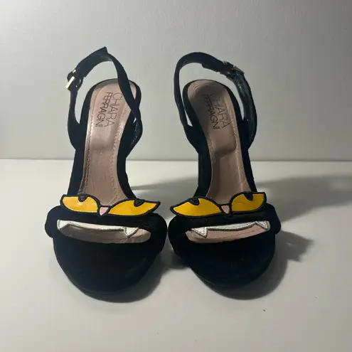 Chiara Ferragni Amelia Monsters Velvet Slingback Pumps Heels Black Size 7